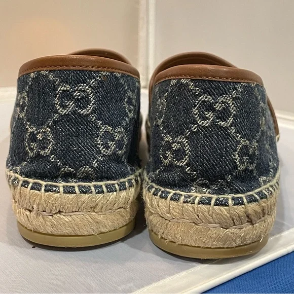 EUC Gucci Sz IT 39.5/US 8.5 GG Blue Denim Leather Espadrilles Flats Shoes Auth! - Picture 8 of 11